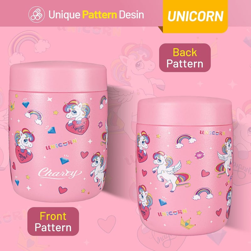 Charcy 9oz Stainless Steel Vacuum Insulated Kids Food Jar - Soup Thermo for Hot & Cold Food - Magenta Unicorn - Image 2